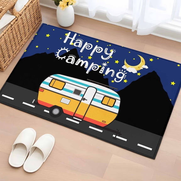 Rectangle Area Rug 2x3ft,Happy Camping RV Night Star Moon Washable Carpet Non-Slip Runner Accent Rugs Indoor Floor Mat for Bedroom Living Room Decor,Farm Mountain Watercolor Truck