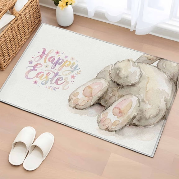 Rectangle Area Rug 2x3ft,Happy Easter Cute Rabbit Tail Washable Carpet Non-Slip Runner Accent Rugs Indoor Floor Mat for Bedroom Living Room Decor,Watercolor Farm Animal Art