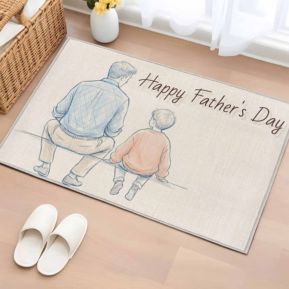 Rectangle Area Rug 2x3ft, Happy Father's Day Words Non-Shedding Washable Area Rug, Father and Son Back Shadow Non Slip Low-Profile Rugs for Living Room, Bedroom Dining Room