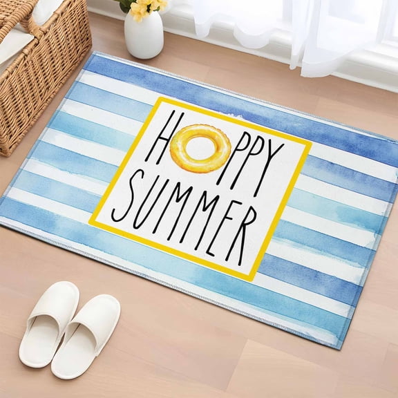 Rectangle Area Rug 2x3ft,Happy Summer Swimming Rings Washable Carpet Non-Slip Runner Accent Rugs Indoor Floor Mat for Bedroom Living Room Decor,Watercolor Blue Stripes