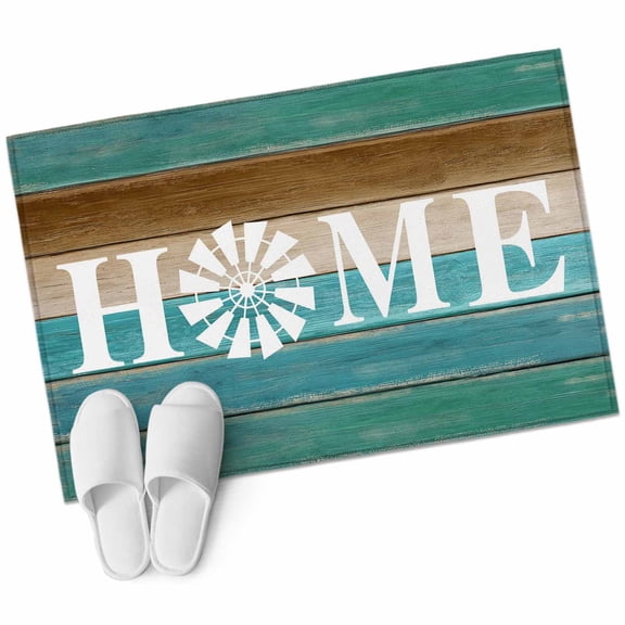 Rectangle Area Rug 2x3ft, Home Windmill Farmhouse Wooden Non-Slip Non-Shedding Floor Mat, Farm Teal Wood Board Washable Sturdy Carpet for Living Room Bedroom Home Decor