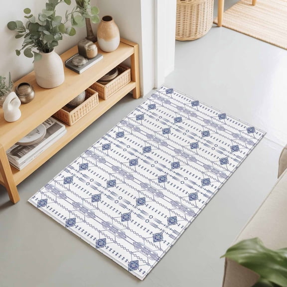 Rectangle Area Rug 2x3ft,Ikat Ethnic Seamless Washable Carpet Non-Slip Runner Accent Rugs Indoor Floor Mat for Bedroom Living Room Decor,Indian Tribal Texture on White