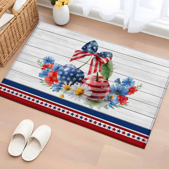 Rectangle Area Rug 2x3ft, Independence Day Cherry Non-Slip Non-Shedding Floor Mat, Washable Sturdy Carpet for Living Room Bedroom Home Decor