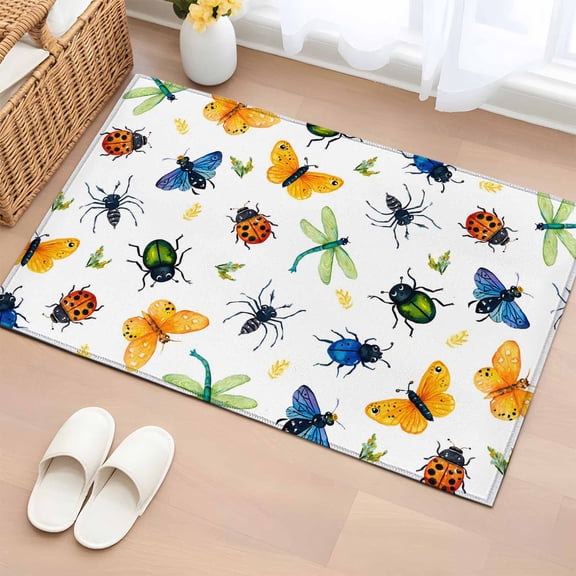 Rectangle Area Rug 2x3ft, Insects Dragonflies Spiders Non-Shedding Washable Area Rug, Butterflies Ladybirds Non Slip Low-Profile Rugs for Living Room, Bedroom Dining Room