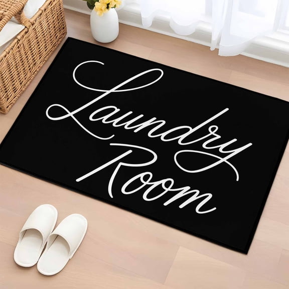 Rectangle Area Rug 2x3ft,Laundry Room Words Washable Carpet Non-Slip Runner Accent Rugs Indoor Floor Mat for Bedroom Living Room Decor,Black Background