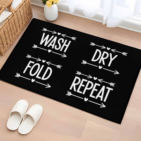 Rectangle Area Rug 2x3ft, Laundry Text Arrows Non-Slip Non-Shedding Floor Mat, Black White Word Washable Sturdy Carpet for Living Room Bedroom Home Decor