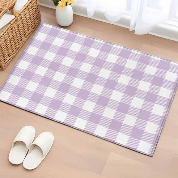 Rectangle Area Rug 2x3ft, Lavender Purple Grid Non-Slip Non-Shedding Floor Mat, Farm Pastoral Theme Washable Sturdy Carpet for Living Room Bedroom Home Decor