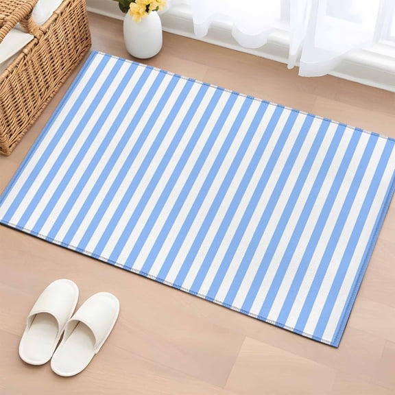 Rectangle Area Rug 2x3ft, Light Blue Stripe Non-Slip Non-Shedding Floor Mat, Modern Minimalist Style Washable Sturdy Carpet for Living Room Bedroom Home Decor