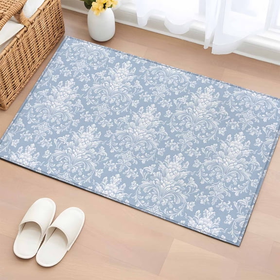 Rectangle Area Rug 2x3ft, Medieval Turkey Pattern Non-Slip Non-Shedding Floor Mat, Retro Blue Wallpaper Washable Sturdy Carpet for Living Room Bedroom Home Decor