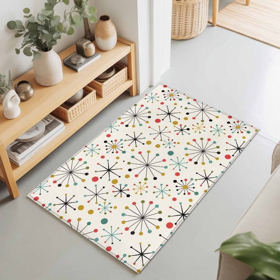 Rectangle Area Rug 2x3ft,Mid Century Abstract Geometric Living Room Rug Non-Slip Washable Circle Rugs Pad,Modern Colorful Atomic Soft Floor Carpet for Bedroom Dining Room