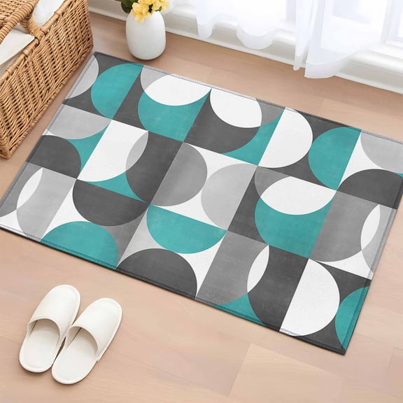 Rectangle Area Rug 2x3ft, Mid Century Nordic Abstract Non-Slip Non-Shedding Floor Mat, Colorful Splicing Semicircle Washable Sturdy Carpet for Living Room Bedroom Home Decor