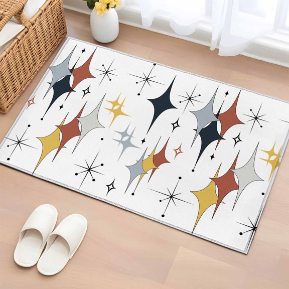 Rectangle Area Rug 2x3ft, Mid Century Rhombus on White Non-Shedding Washable Area Rug, Abstract Geometric European Style Non Slip Low-Profile Rugs for Living Room, Bedroom Dining Room