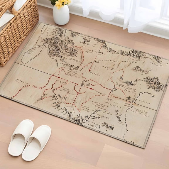 Rectangle Area Rug 2x3ft,Middle Earth Map on Vintage Washable Carpet Non-Slip Runner Accent Rugs Indoor Floor Mat for Bedroom Living Room Decor,Abstract Mountain