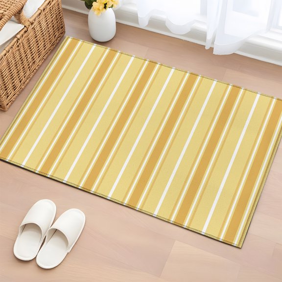 Rectangle Area Rug 2x3ft, Minimalist Yellow Stripes Non-Slip Non-Shedding Floor Mat, Neutral Art Washable Sturdy Carpet for Living Room Bedroom Home Decor
