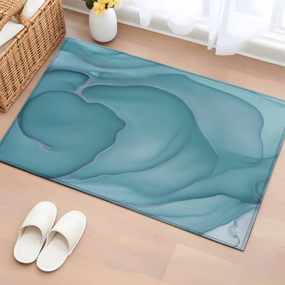 Rectangle Area Rug 2x3ft,Mint Green Marble Fluid Art Washable Carpet Non-Slip Runner Accent Rugs Indoor Floor Mat for Bedroom Living Room Decor,Modern Abstract Turquoise