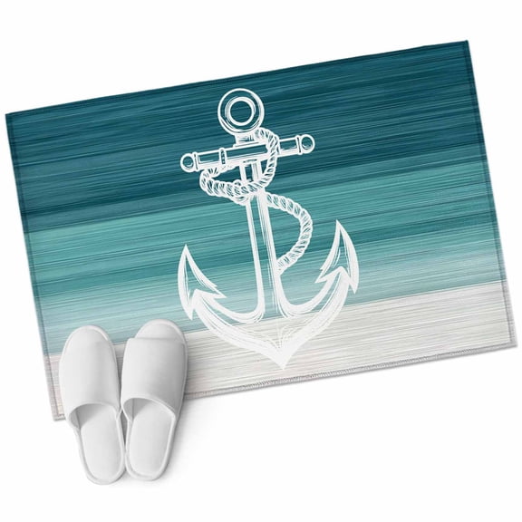 Rectangle Area Rug 2x3ft, Modern Nautical Anchor Sketch Non-Slip Non-Shedding Floor Mat, Abstract Teal Gradient Texture Washable Sturdy Carpet for Living Room Bedroom Home Decor