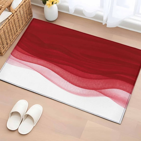 Rectangle Area Rug 2x3ft, Modern Red Gradient Stripe Non-Shedding Washable Area Rug, Ocean Wave Ombre Theme Non Slip Low-Profile Rugs for Living Room, Bedroom Dining Room