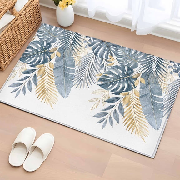 Rectangle Area Rug 2x3ft, Monstera Leaves Summer Tropical Leaf Non-Slip Non-Shedding Floor Mat, White Washable Sturdy Carpet for Living Room Bedroom Home Decor