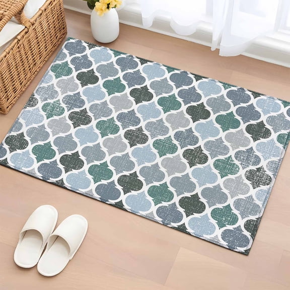 Rectangle Area Rug 2x3ft, Moroccan Geometric Pattern Non-Slip Non-Shedding Floor Mat, Retro Green Gray Art Washable Sturdy Carpet for Living Room Bedroom Home Decor