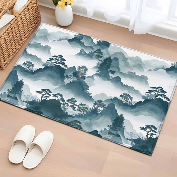 Rectangle Area Rug 2x3ft, Mountain Garden Chinese Style Non-Slip Non-Shedding Floor Mat, Chinoiserie Asian Scenic Washable Sturdy Carpet for Living Room Bedroom Home Decor