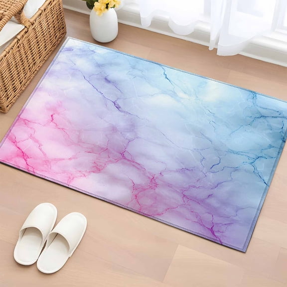 Rectangle Area Rug 2x3ft, Natural Marble Agate Stone Texture Non-Shedding Washable Area Rug, Pink Blue Gradient Non Slip Low-Profile Rugs for Living Room, Bedroom Dining Room