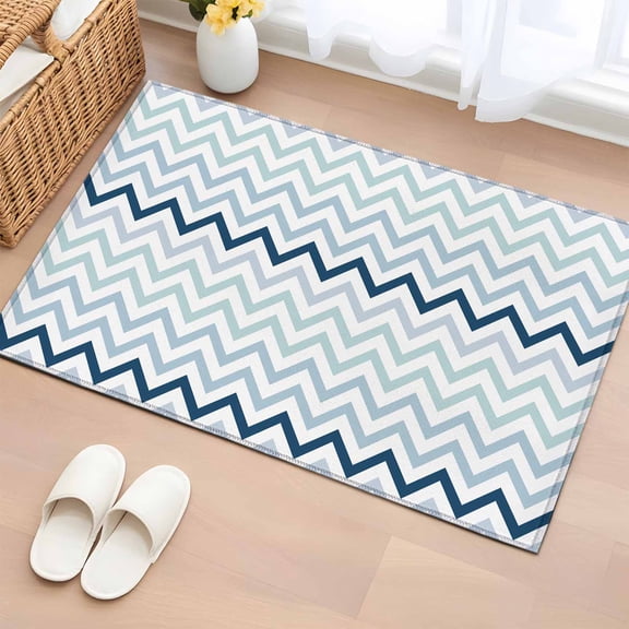 Rectangle Area Rug 2x3ft,Nautical Blue Herringbone Washable Carpet Non-Slip Runner Accent Rugs Indoor Floor Mat for Bedroom Living Room Decor,Abstract Geometric Wavy Lines
