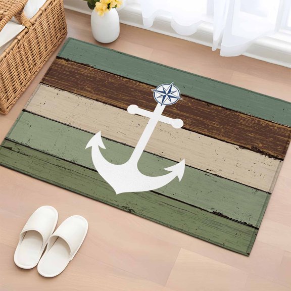 Rectangle Area Rug 2x3ft,Ocean Anchor Compass Washable Carpet Non-Slip Runner Accent Rugs Indoor Floor Mat for Bedroom Living Room Decor,Farm Sage Green Wood Board