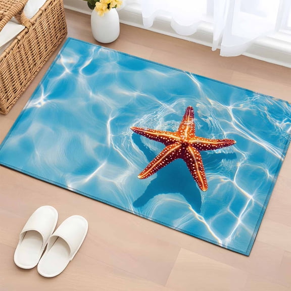 Rectangle Area Rug 2x3ft,Ocean Starfish Blue Water Ripples Washable Carpet Non-Slip Runner Accent Rugs Indoor Floor Mat for Bedroom Living Room Decor,Marine Life