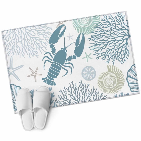 Rectangle Area Rug 2x3ft, Ocean Teal Blue Lobster Coral Starfish Non-Slip Non-Shedding Floor Mat, Coastal Marine Life Washable Sturdy Carpet for Living Room Bedroom Home Decor