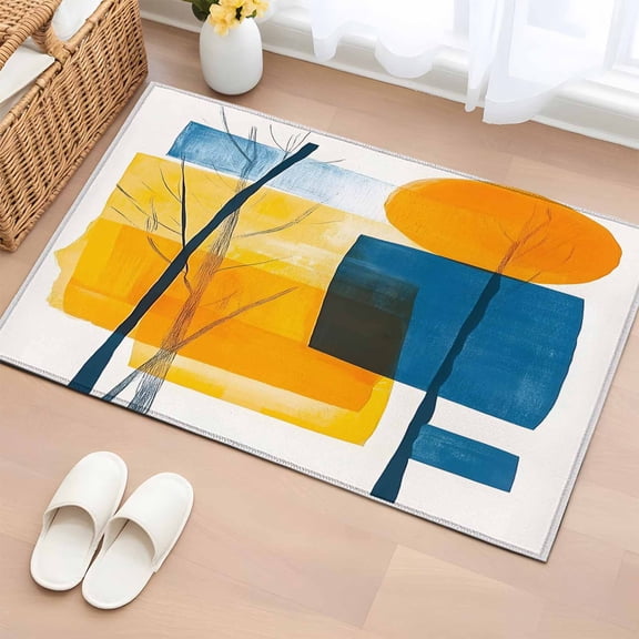 Rectangle Area Rug 2x3ft, Orange Gradient Abstract Geometric Non-Shedding Washable Area Rug, Color Block Impressionist Style Non Slip Low-Profile Rugs for Living Room, Bedroom Dining Room
