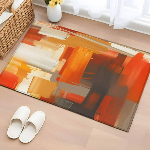 Rectangle Area Rug 2x3ft,Orange Gradient Graffiti Art Washable Carpet Non-Slip Runner Accent Rugs Indoor Floor Mat for Bedroom Living Room Decor,Abstract Geometric Seamless
