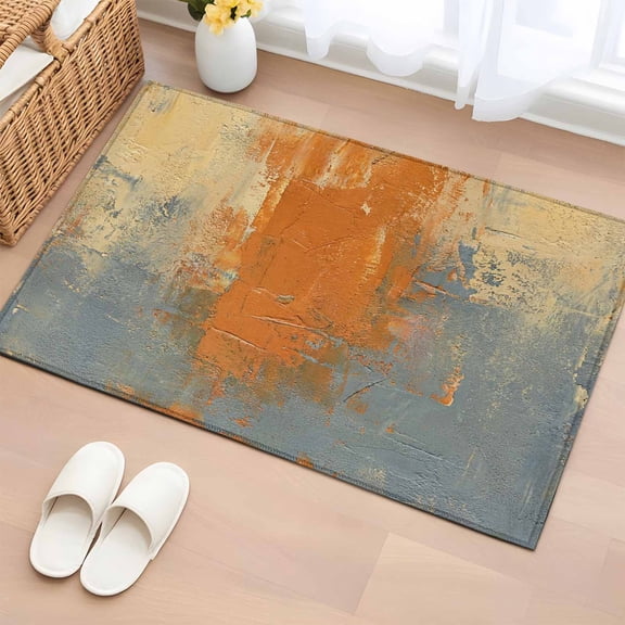 Rectangle Area Rug 2x3ft, Orange Gray Abstract Graffiti Non-Shedding Washable Area Rug, Modern Street Art Non Slip Low-Profile Rugs for Living Room, Bedroom Dining Room
