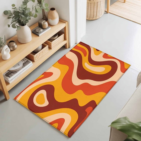 Rectangle Area Rug 2x3ft,Orange Red Abstract Marble Texture Living Room Rug Non-Slip Washable Circle Rugs Pad,Modern Psychedelic Soft Floor Carpet for Bedroom Dining Room