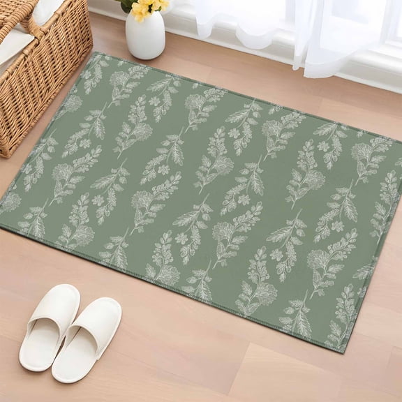 Rectangle Area Rug 2x3ft, Pastoral Leaves Abstract Herb Non-Slip Non-Shedding Floor Mat, Wildflower Retro Green Backdrop Washable Sturdy Carpet for Living Room Bedroom Home Decor