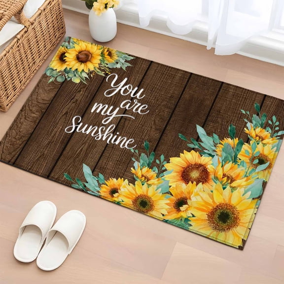 Rectangle Area Rug 2x3ft, Pastoral Sunflower Brown Plank Non-Shedding Washable Area Rug, You Are My Sunshine Quote Non Slip Low-Profile Rugs for Living Room, Bedroom Dining Room