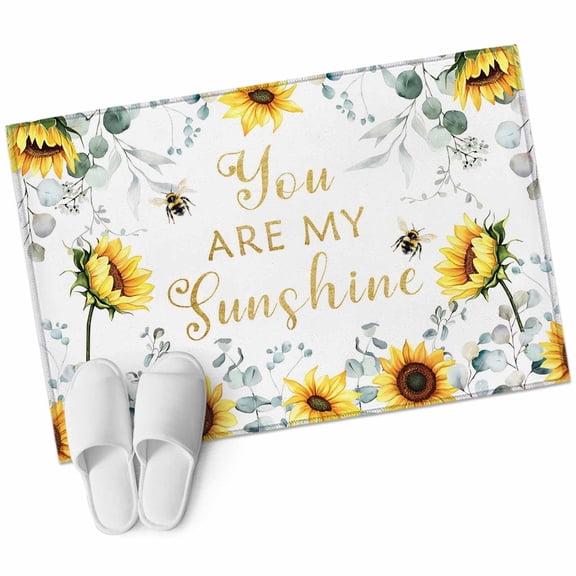 Rectangle Area Rug 2x3ft, Pastoral Sunflower Green Eucalyptus Leaves Non-Slip Non-Shedding Floor Mat, Sunshine Quote Washable Sturdy Carpet for Living Room Bedroom Home Decor