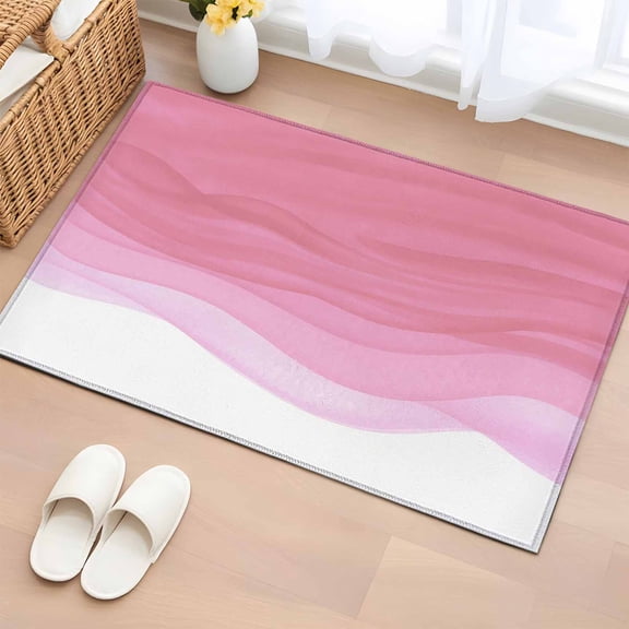 Rectangle Area Rug 2x3ft, Pink Gradient Stripe Non-Shedding Washable Area Rug, Modern Ombre Geometric Wave Non Slip Low-Profile Rugs for Living Room, Bedroom Dining Room