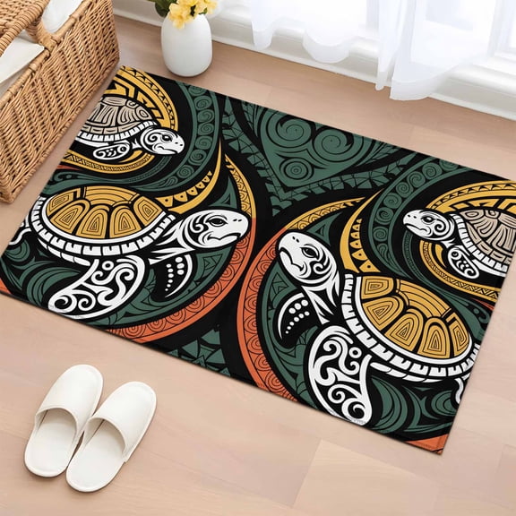 Rectangle Area Rug 2x3ft,Polynesia Sea Turtle Washable Carpet Non-Slip Runner Accent Rugs Indoor Floor Mat for Bedroom Living Room Decor,Traditional Tribe Ocean Life