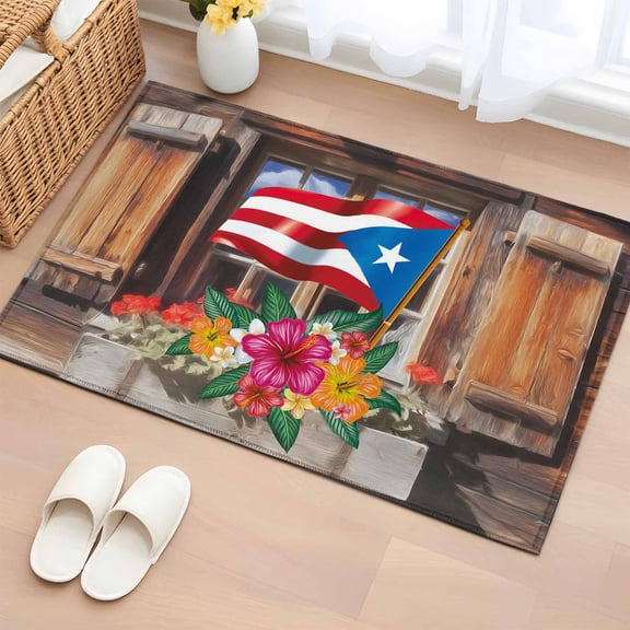 Rectangle Area Rug 2x3ft, Puerto Rico Flag with Colorful Flowers Non-Shedding Washable Area Rug, Vintage Farm Barn Non Slip Low-Profile Rugs for Living Room, Bedroom Dining Room
