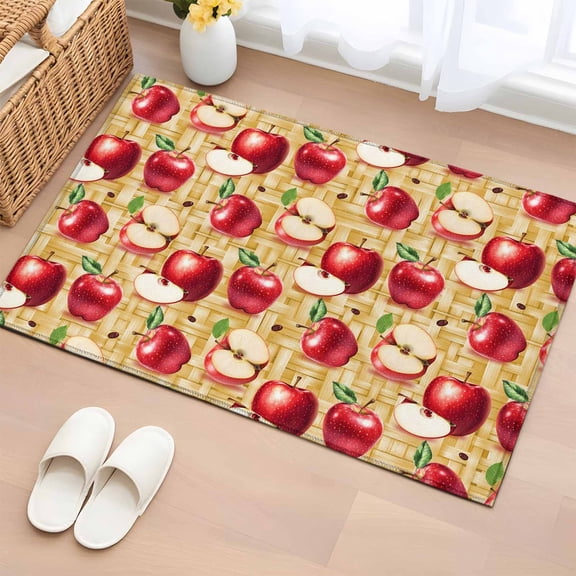 Rectangle Area Rug 2x3ft, Red Apples Farm Fruit Non-Slip Non-Shedding Floor Mat, Retro Weave Art Washable Sturdy Carpet for Living Room Bedroom Home Decor