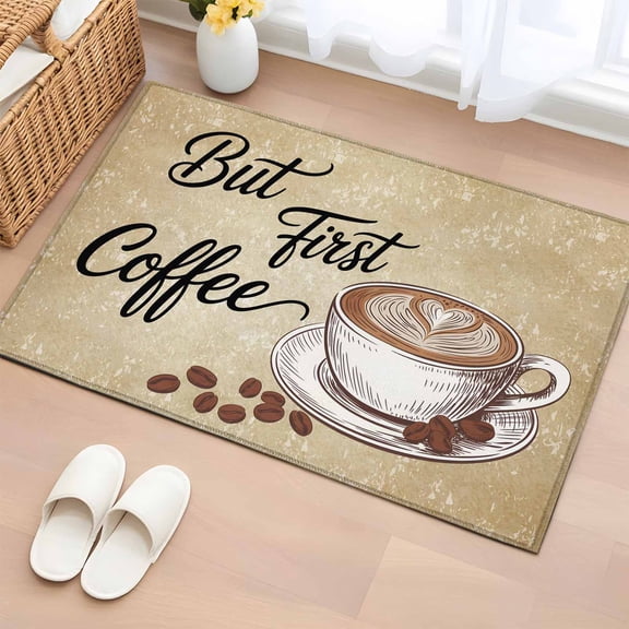 Rectangle Area Rug 2x3ft, Retro Coffee Theme Non-Shedding Washable Area Rug, Coffee Cup Beans Vintage Back Non Slip Low-Profile Rugs for Living Room, Bedroom Dining Room