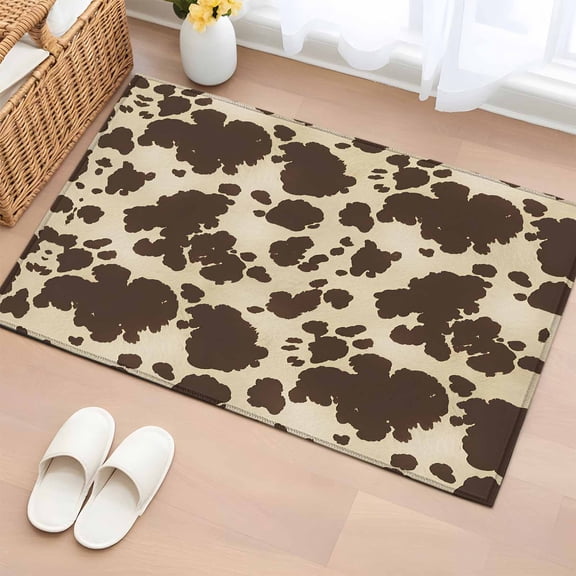 Rectangle Area Rug 2x3ft,Retro Rustic Cow Skin Brown Washable Carpet Non-Slip Runner Accent Rugs Indoor Floor Mat for Bedroom Living Room Decor,Farm Animal