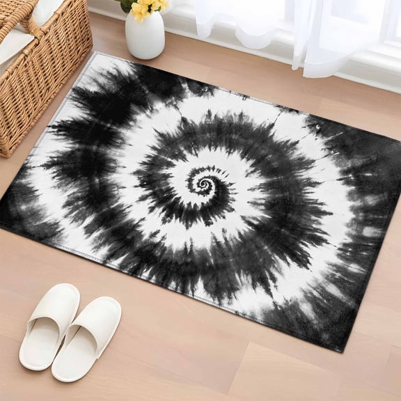 Rectangle Area Rug 2x3ft,Retro Tie-dye Black White Washable Carpet Non-Slip Runner Accent Rugs Indoor Floor Mat for Bedroom Living Room Decor,Abstract Watercolor Vortex Theme