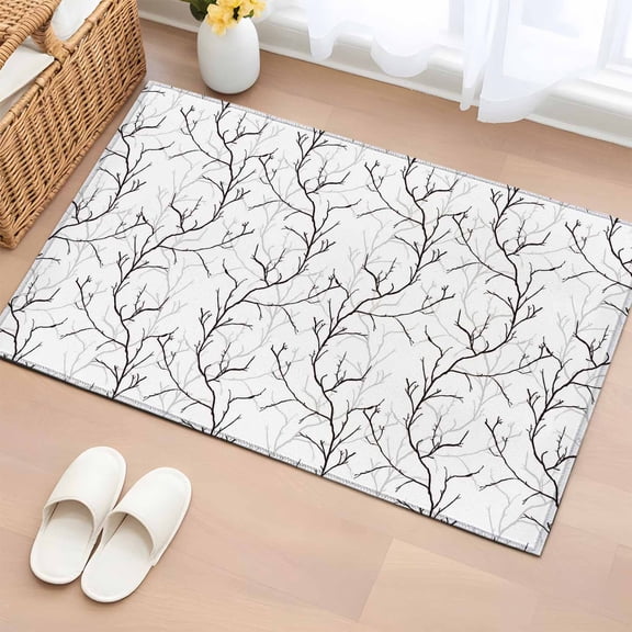 Rectangle Area Rug 2x3ft,Retro Tree Branches Texture Washable Carpet Non-Slip Runner Accent Rugs Indoor Floor Mat for Bedroom Living Room Decor,Vintage Plants on White