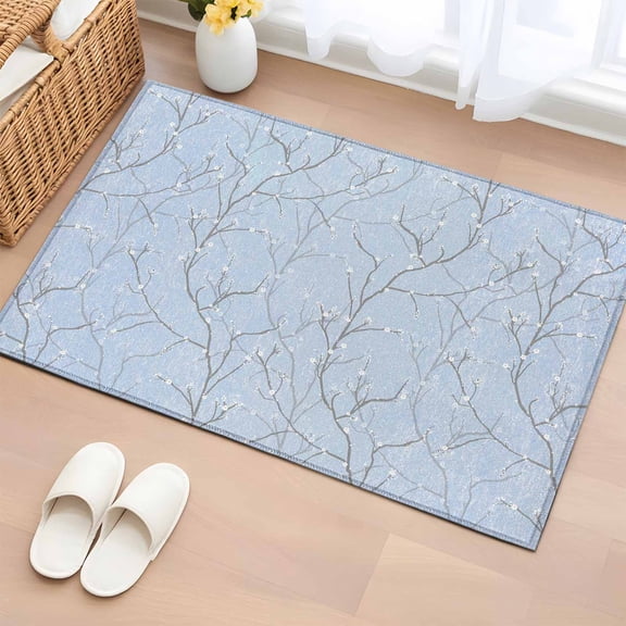 Rectangle Area Rug 2x3ft,Retro Tree Branches Texture Washable Carpet Non-Slip Runner Accent Rugs Indoor Floor Mat for Bedroom Living Room Decor,Vintage Plants on Bue