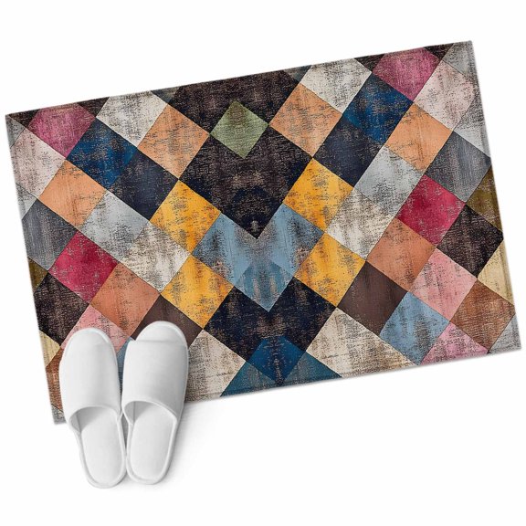 Rectangle Area Rug 2x3ft, Retro Watercolor Geometric Non-Slip Non-Shedding Floor Mat, Shabby Rhombus Color Block Washable Sturdy Carpet for Living Room Bedroom Home Decor