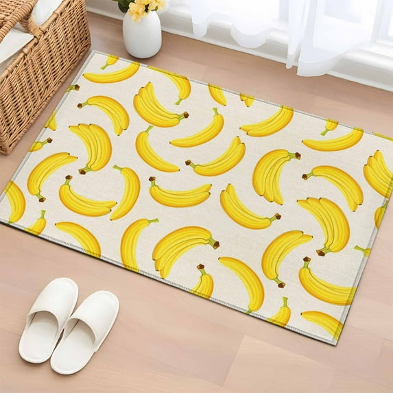 Rectangle Area Rug 2x3ft, Retro Yellow Banana Non-Shedding Washable Area Rug, Farm Fruit on Linen Non Slip Low-Profile Rugs for Living Room, Bedroom Dining Room