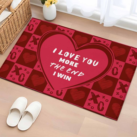 Rectangle Area Rug 2x3ft, Romantic Red Heart Shape Pattern for Valentine's Day Non-Slip Non-Shedding Floor Mat, Plaid Washable Sturdy Carpet for Living Room Bedroom Home Decor