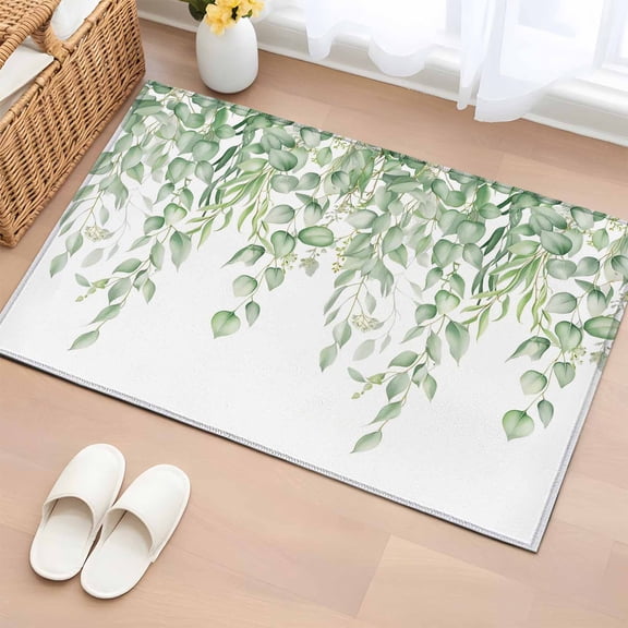Rectangle Area Rug 2x3ft,Sage Green Eucalyptus Leaves Washable Carpet Non-Slip Runner Accent Rugs Indoor Floor Mat for Bedroom Living Room Decor,Country Foliage Ombre