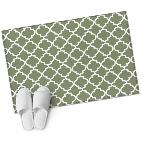 Rectangle Area Rug 2x3ft, Sage Green Moroccan Grid Non-Slip Non-Shedding Floor Mat, Country Style Washable Sturdy Carpet for Living Room Bedroom Home Decor
